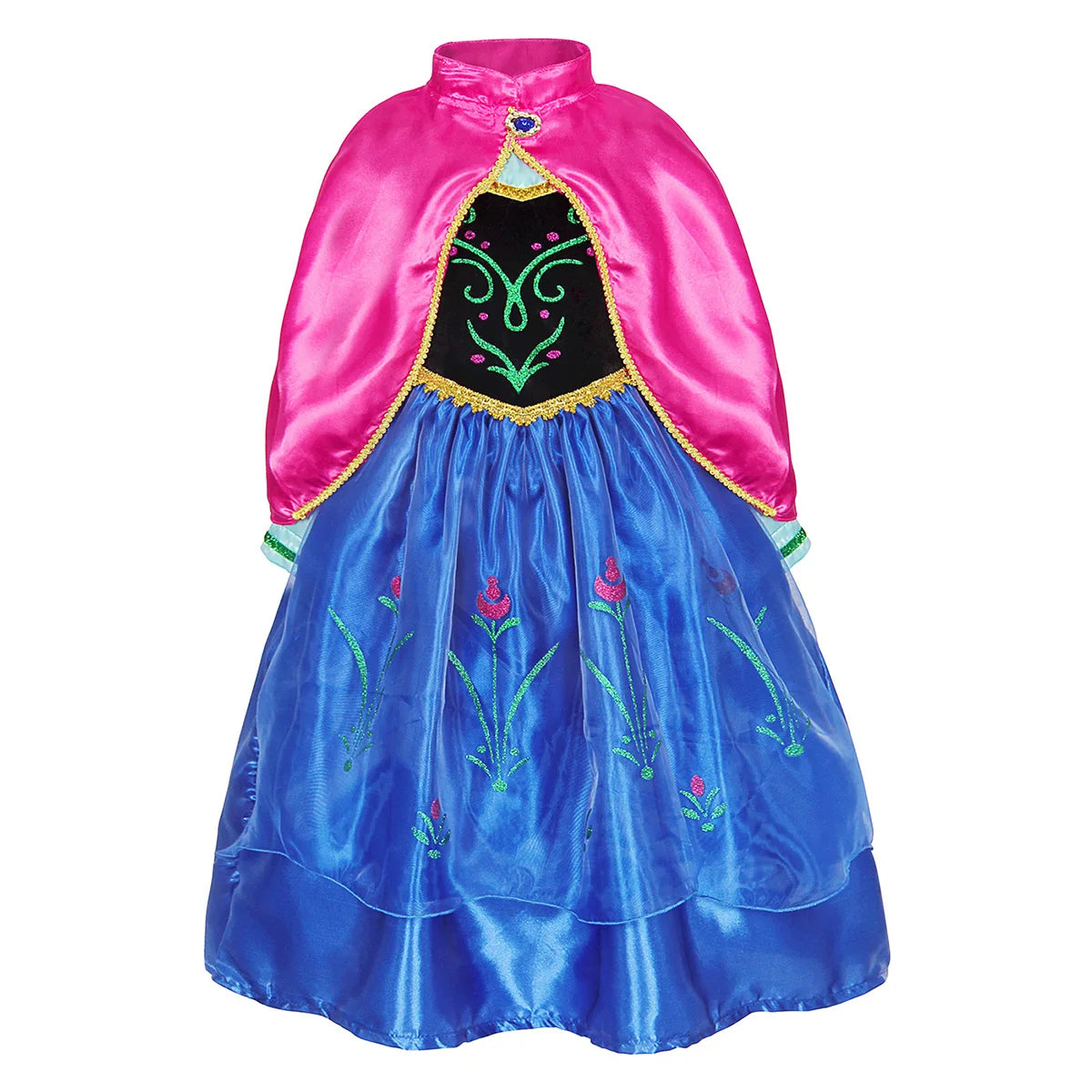 Disney Anna Dress with Cape for Kids Girl Carnival Princess Disguise Frozen Party Clothing Girls Hallloween Anna Gown Prom Dress