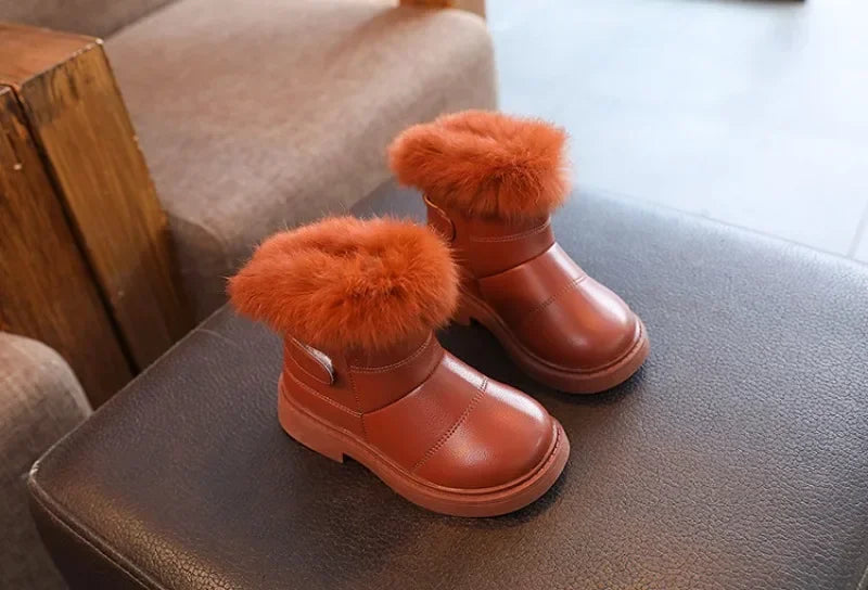 Children Warm Boots Boys Girls Winter Snow Boots with Fur Kids Snow Boots Children Soft Bottom Shoes