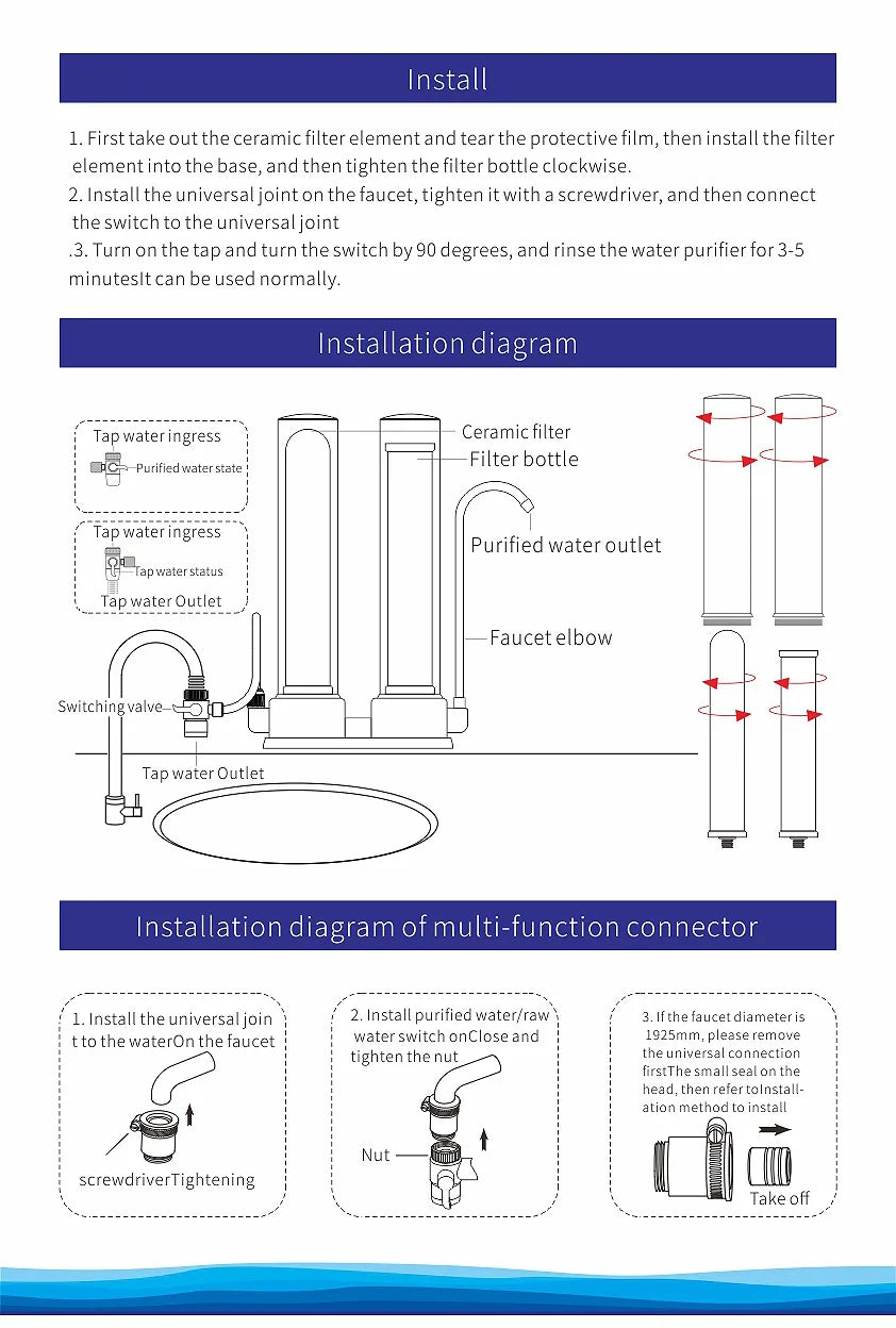 English Version of Water Purifier Household Kitchen Transparent Ceramics Filter Tap Water