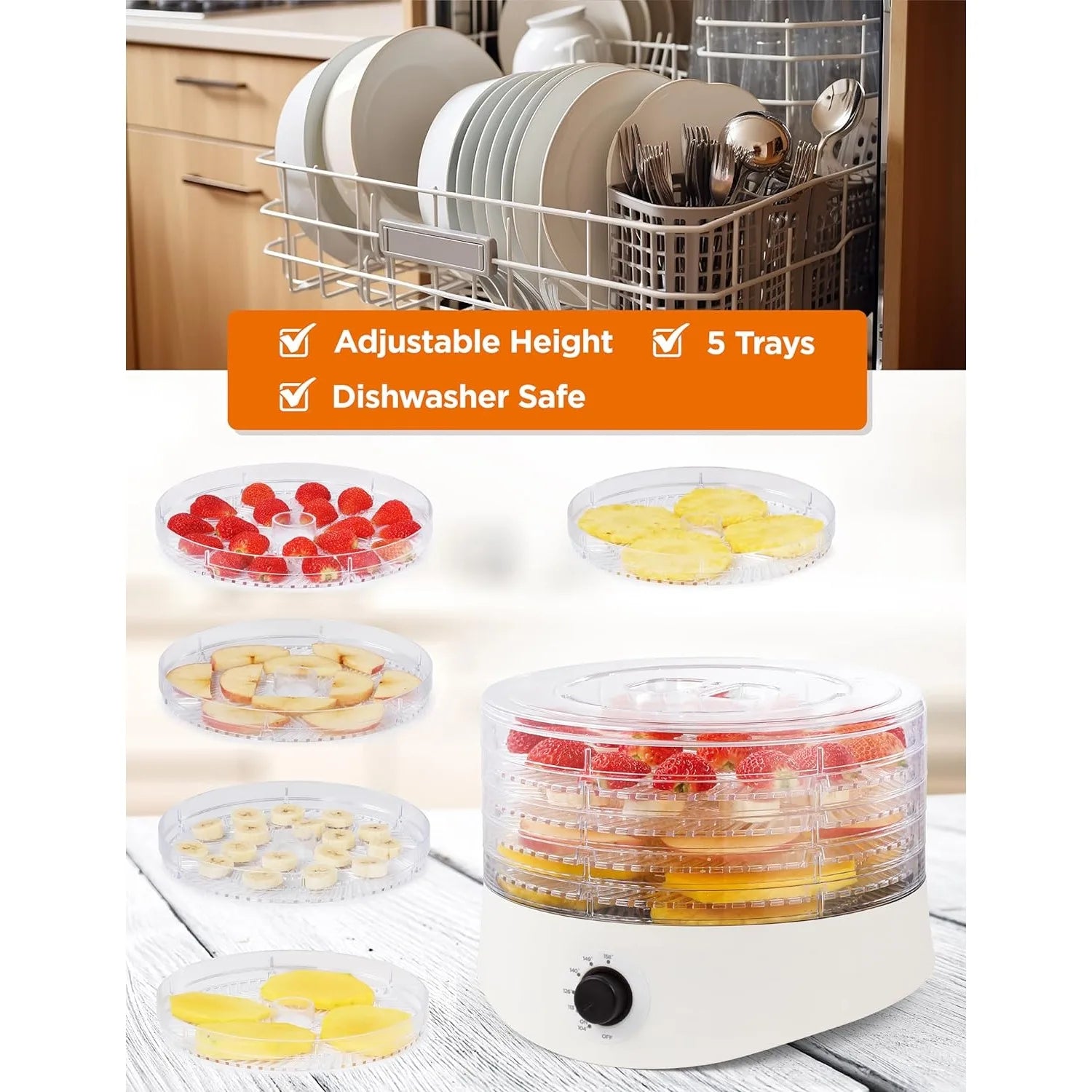 Food Dehydrator,  for Food & Jerky, 280W Meat Dehydrator Machine for Dehydrated Foods w/ 5 Drying Racks White