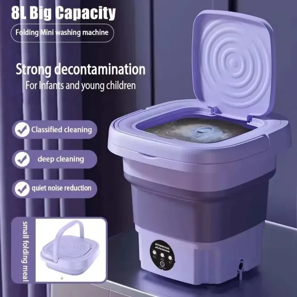 8L Mini Folding Washing Machine Portable Socks Underwear Cleaning Washer Automatic Foldable Bucket Washer Travel Dormitory EU US