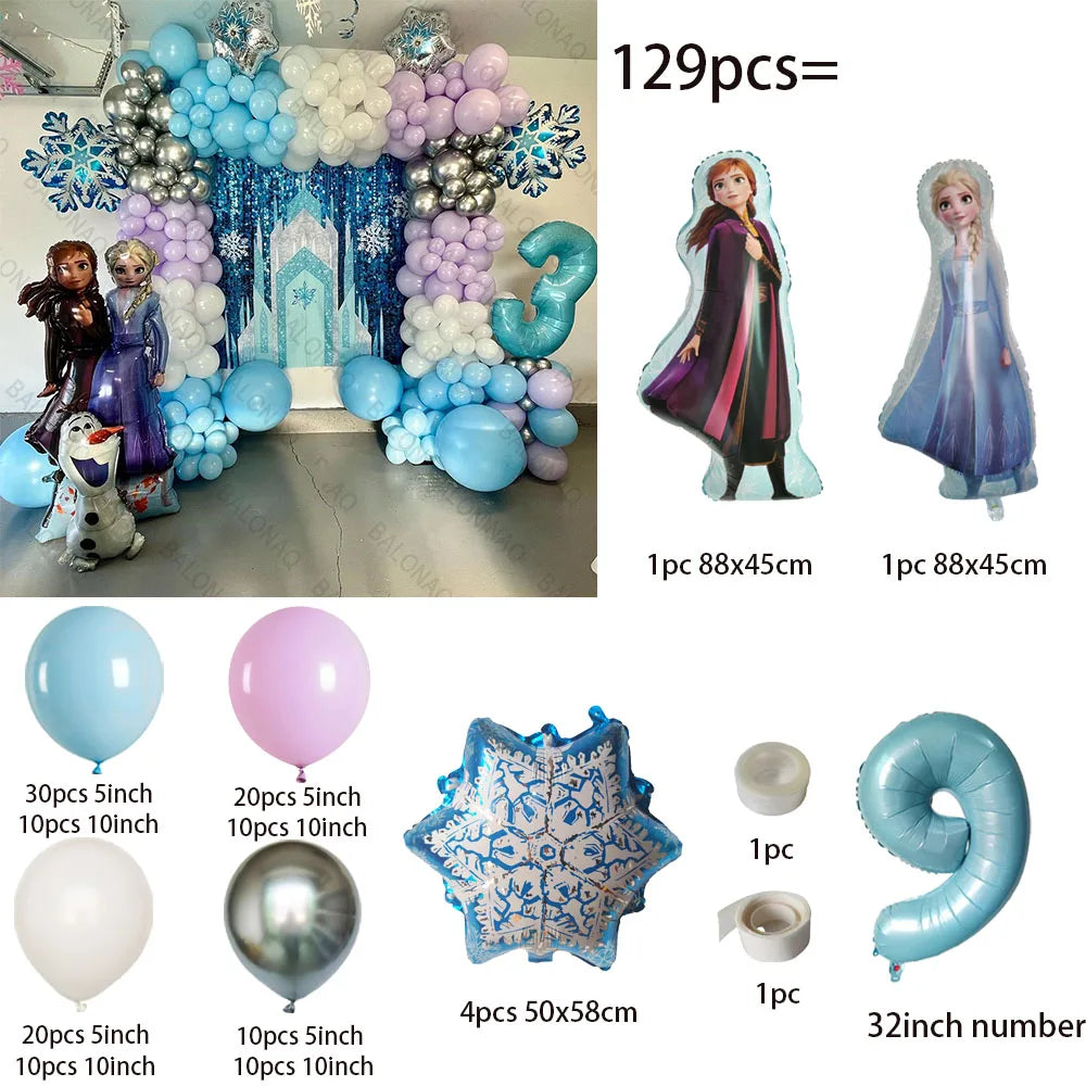 129pcs Elsa Olaf Disney Frozen Princess Foil Balloons Baby Shower Girl Snowman Birthday Party Decorations Kids Toys Air Globos