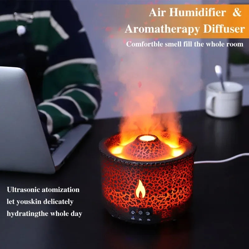New Portable Volcano Flame Air Humidifier Essential Oil Aroma Diffuser for Home Mist Jellyfish Humidifiers Night Light Fragrance