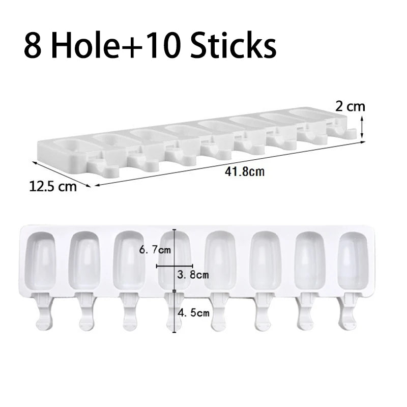 4/8 Hole Food Grade Silicone Ice Cream Mold Ice Pop Cube Popsicle Mold With Sticks Dessert DIY Magnum Cake Mold Ice Cream Maker
