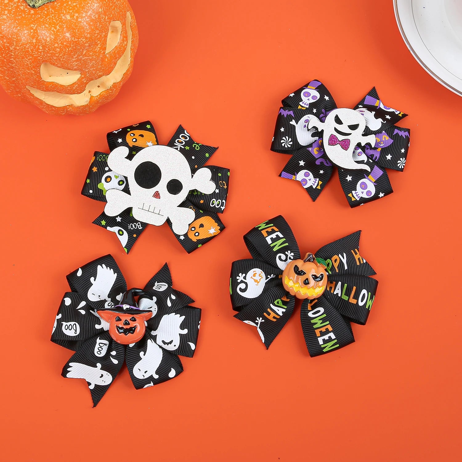 1/6PCS Kids Halloween Hair Clips Pumpkin Devil Hair Bows Clips Girls Festival Party Barrettes Clips Children Hair Accessories