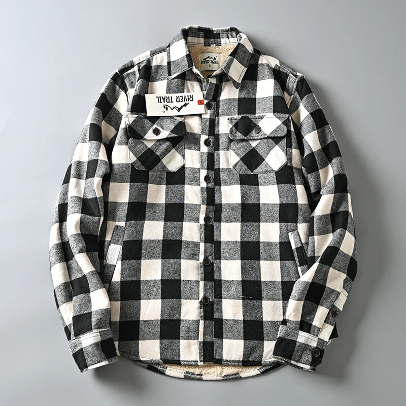 Autumn Winter Thick Warm Fleece Plaid Shirt Men Plus Velvet Long Sleeve Casual Lambs Cotton Clothing Jacket Work Shirt Outerwear