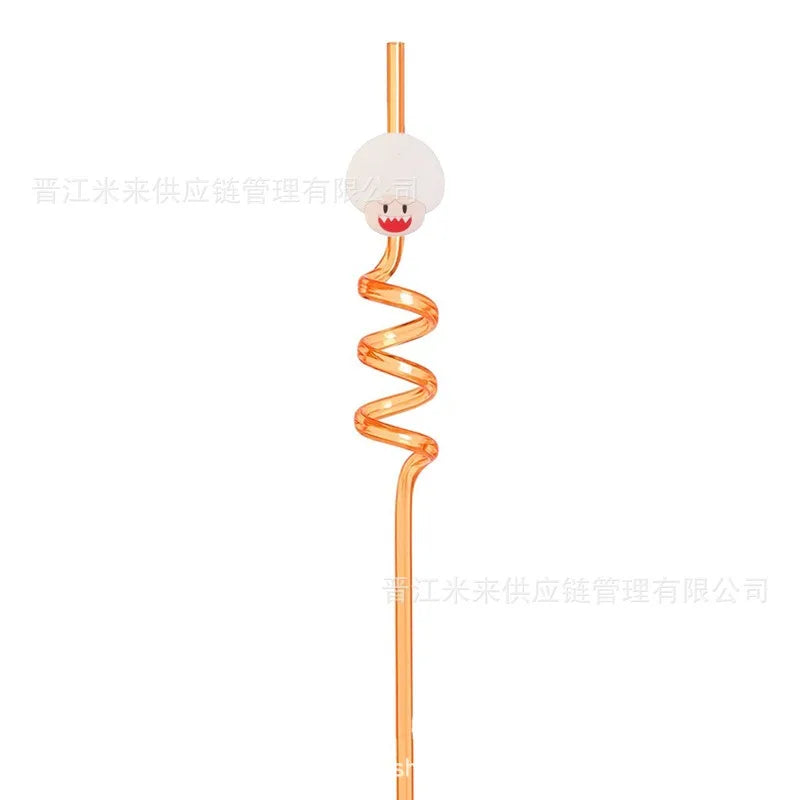 Super Mario Frozen Birthday Party Decorations Luigi Princess Peach Game-derived Peripherals Spiral Straw Disposables Tableware