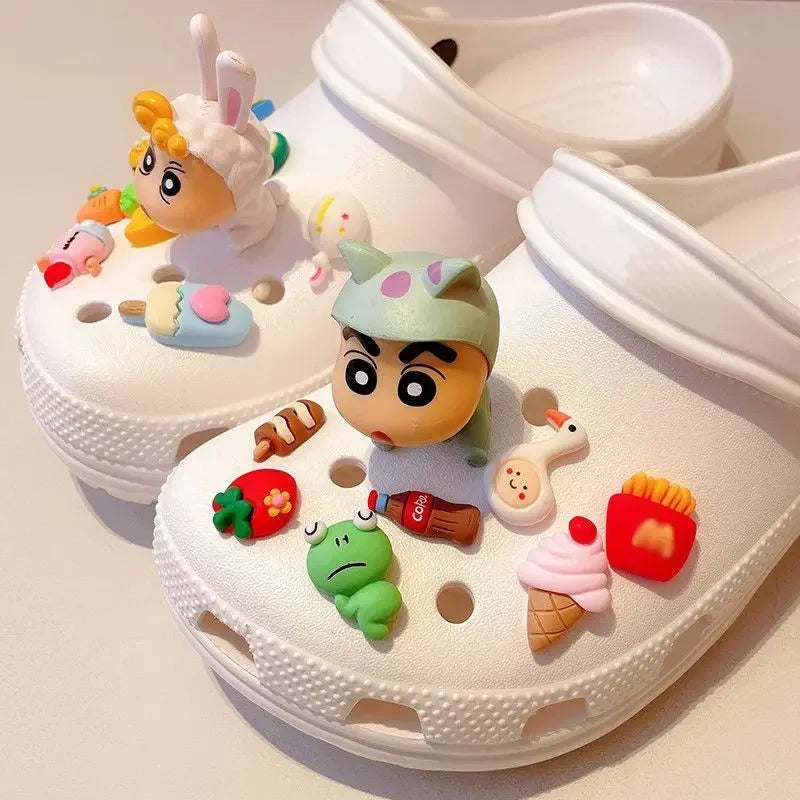 Crayon Shin-Chan 3d Pvc Decoration Buckle Little Cartoon Resin Hole Shoe Own Cave Sandal Design Charms Boy Girl  Accessory