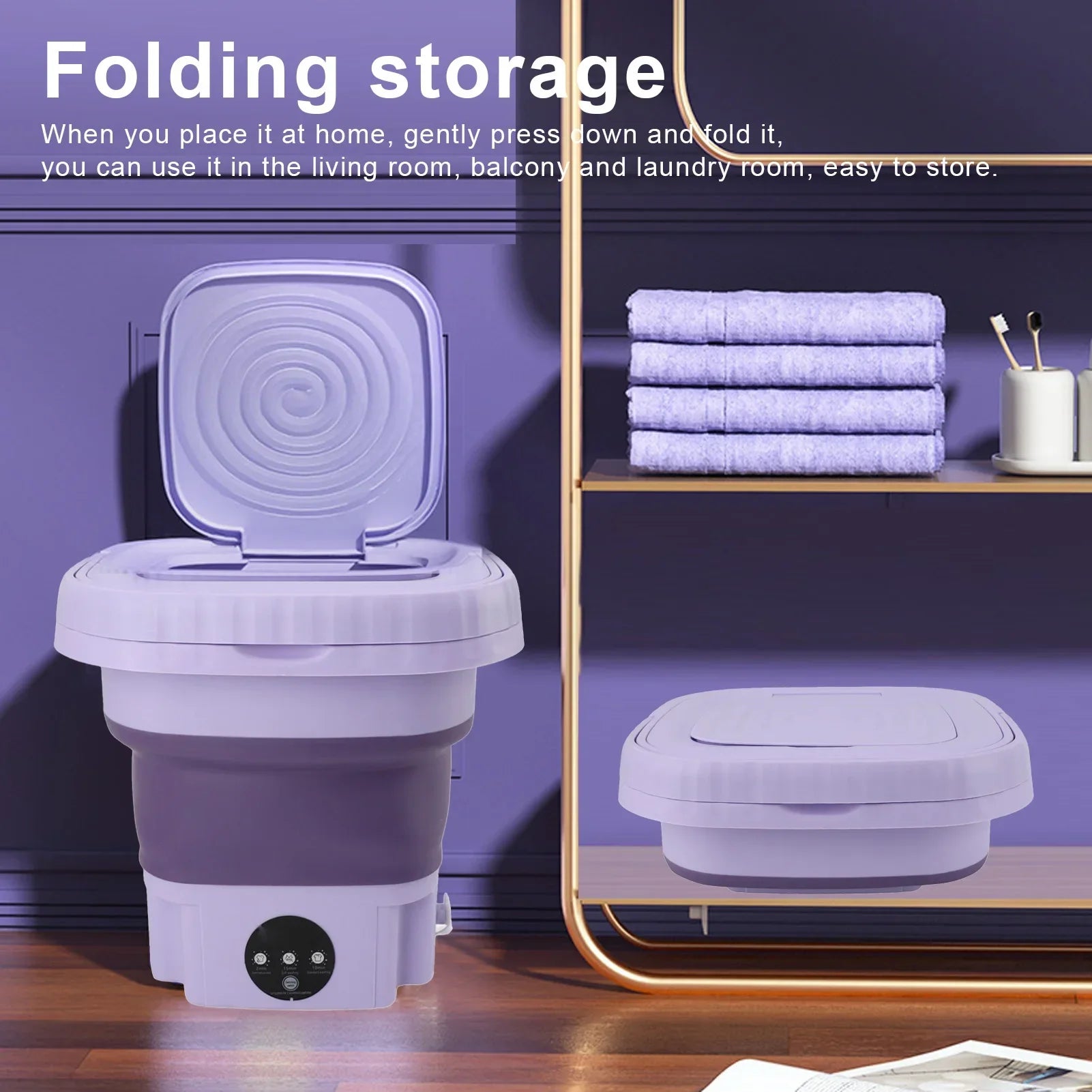 8L Mini Folding Washing Machine Portable Socks Underwear Cleaning Washer Automatic Foldable Bucket Washer Travel Dormitory EU US