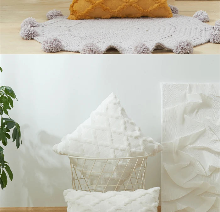 Soft Plush Short Cushion Cover Decorative Pillows Plain Pillowcases 45x45 cm Boho Pillow Cover for Sofa Bedroom Chair Home Decor