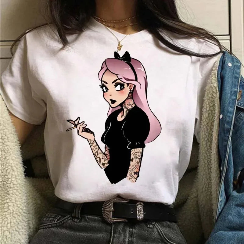 Punk Princess Printed Pattern Tee Mermaid Ariel Kawaii Girls T-Shirt Streetwear Womens Tops Cute Harajuku T-Shirt