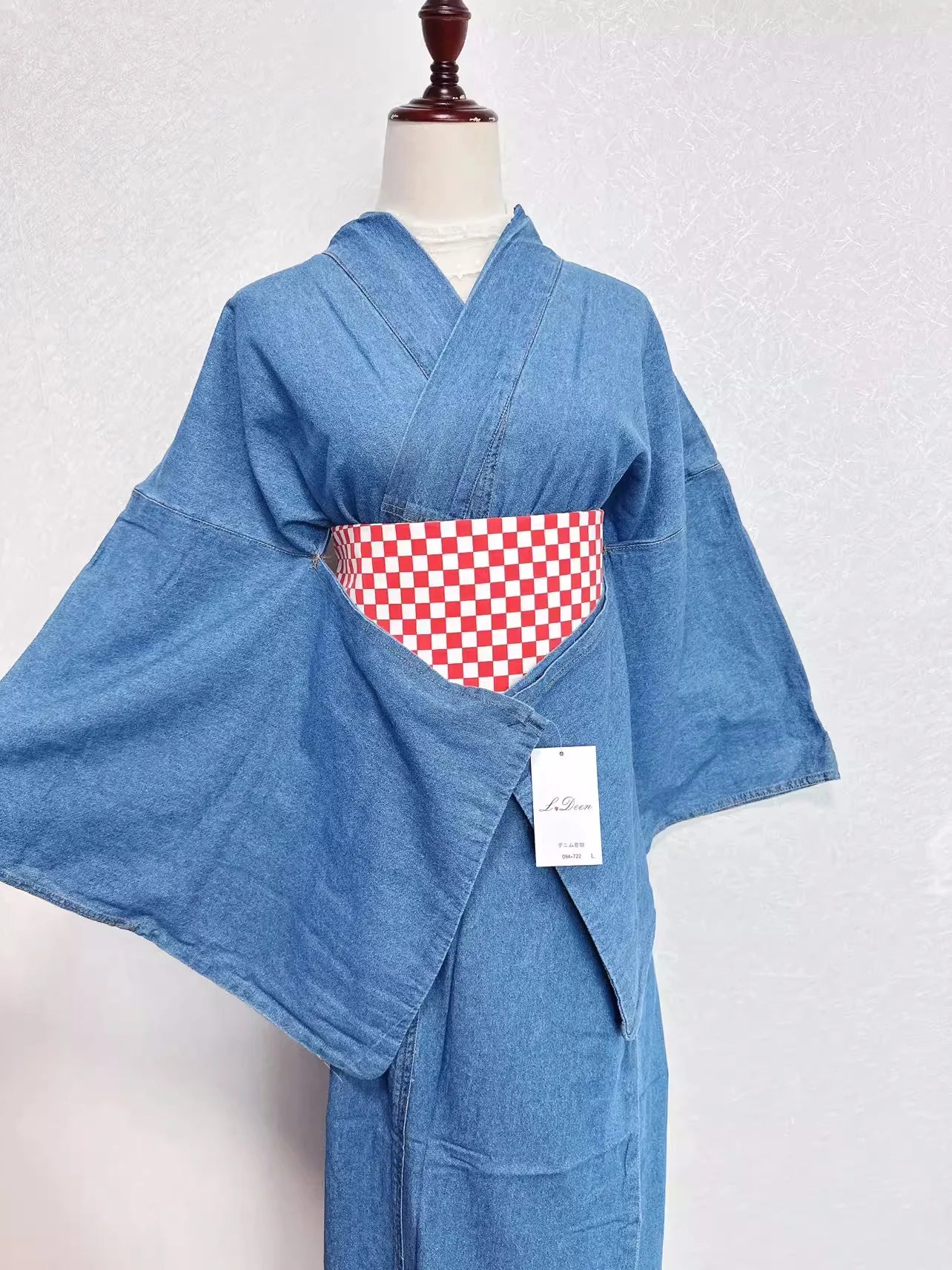 Women's Japanese Traditional Kimono Washed Denim Solid Color Formal Yukata Cosplay Costume Photography Long Dress