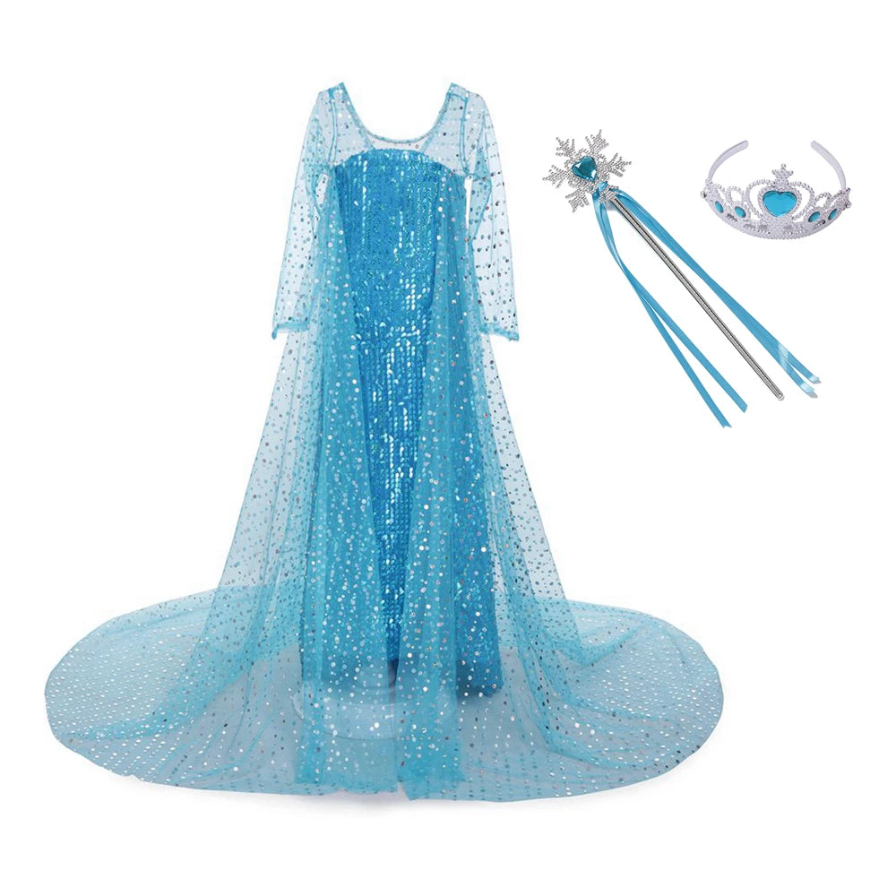 2022 New Elsa Dress Girls Summer Dress Princess Cosplay Costume Dresses For Kids Carnival Birthday Fancy Party Vestidos Clothes