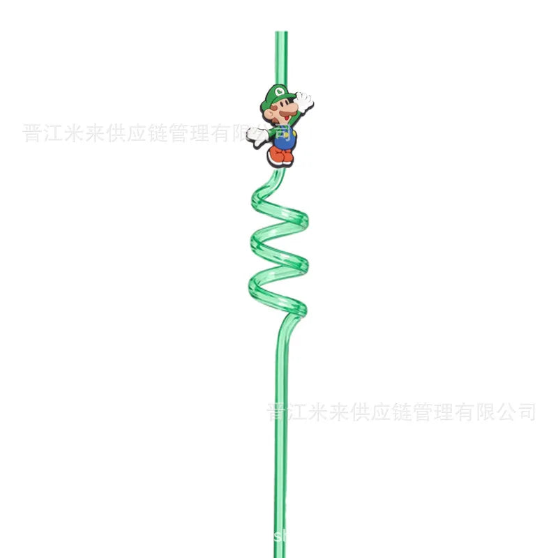Super Mario Frozen Birthday Party Decorations Luigi Princess Peach Game-derived Peripherals Spiral Straw Disposables Tableware