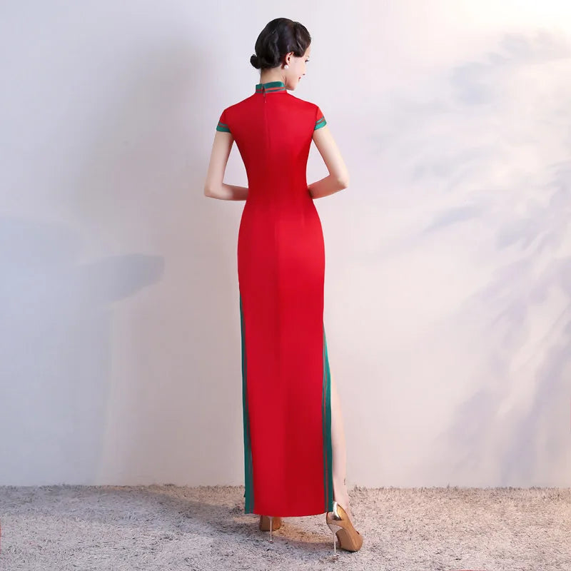 S-5XL Grren Party Cheongsam Vintage Chinese Style Spring Long Evening Dress Oriental Woman Elegant Qipao Vestido