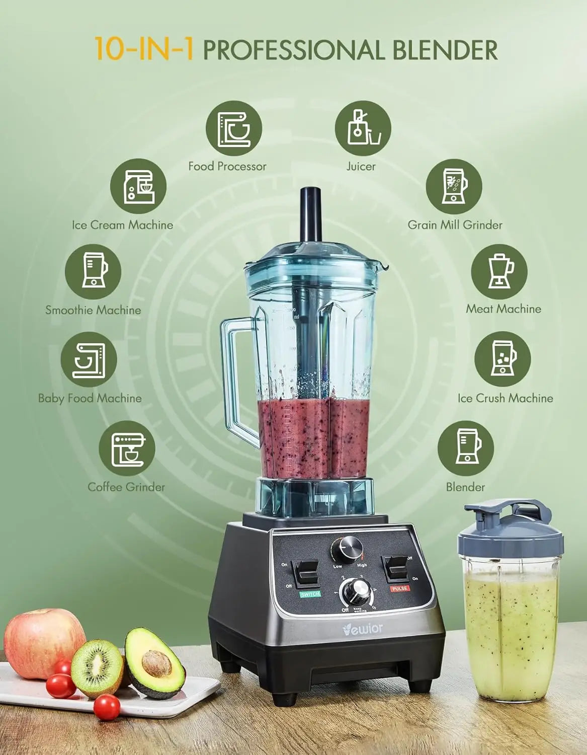 2200W Blenders for Kitchen, Professional Smoothie Blender with 68oz Tritan Container & 27oz To-Go Cup, Countertop Blender for Sm