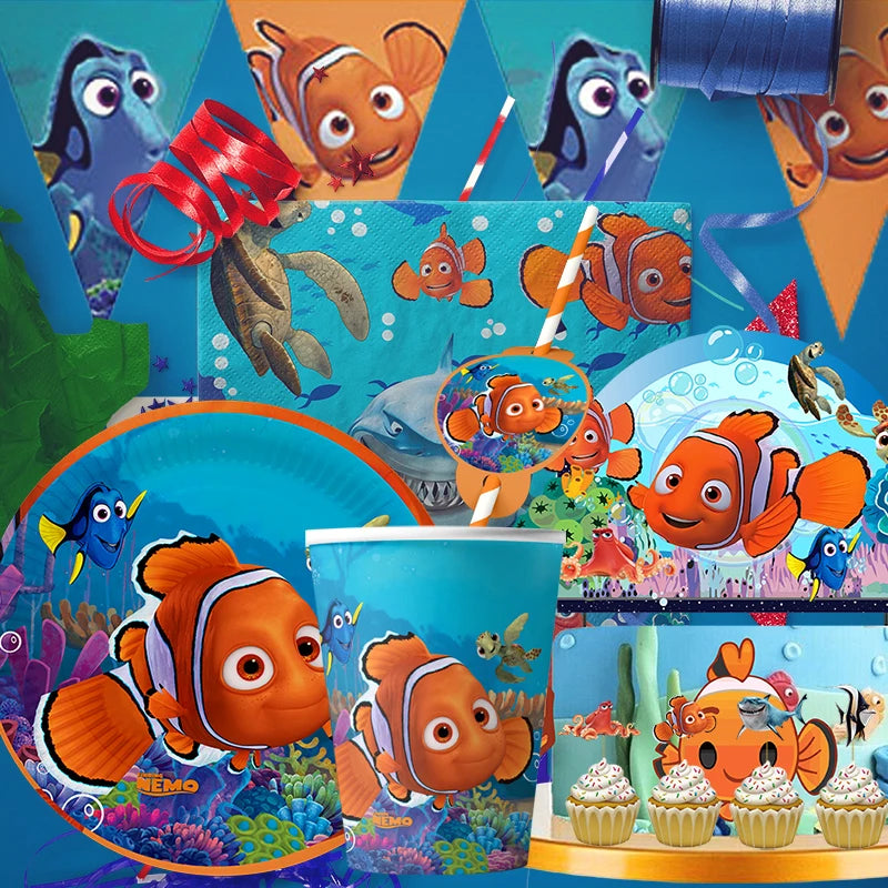 Disney Finding Nemo Birthday Decoration Angle Disposable Tableware Cup Plate Tablecloth Baby Shower Kids GirlsBoy Party Supplies