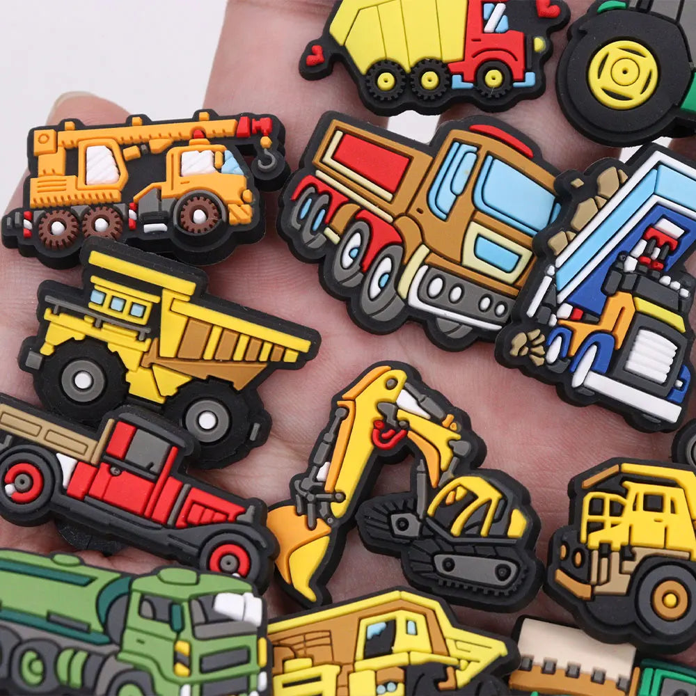 1-20PCS Cute Cartoon Vehicle Transportation Car Tractor PVC Shoe Charms Buckle Clog Garden Shoes Button Decorations Kid Boy Gift