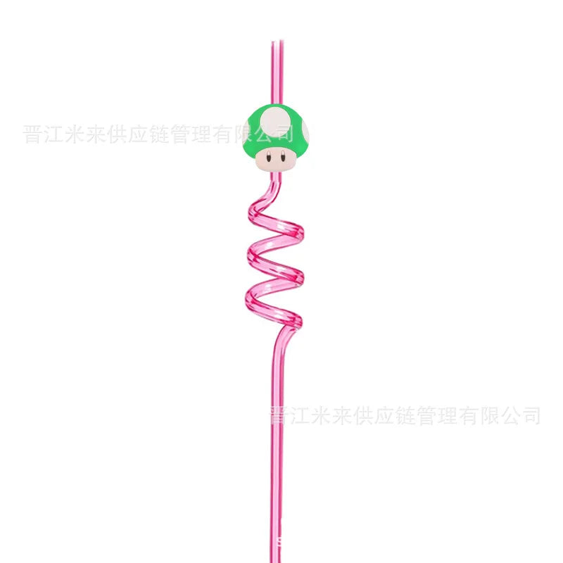 Super Mario Frozen Birthday Party Decorations Luigi Princess Peach Game-derived Peripherals Spiral Straw Disposables Tableware