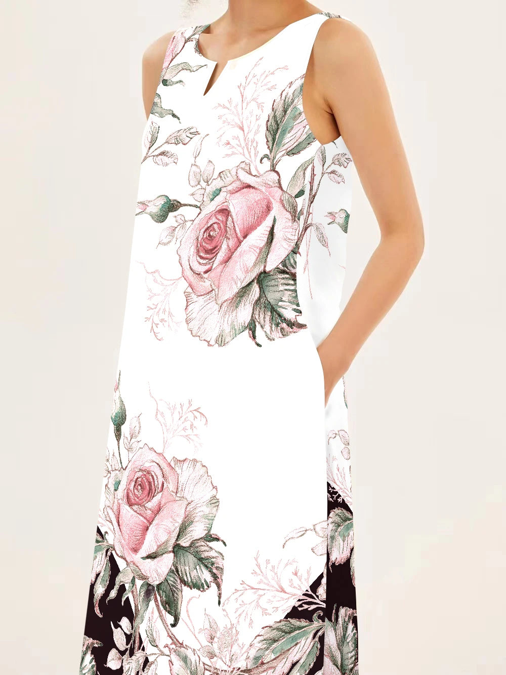 Big Size Sexy Chinese Style Print Sleeveless Dress Europe and The United States Fashion Beach New Loose