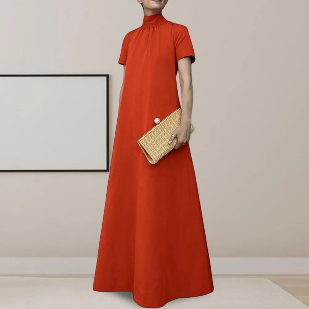 Women Dress Retro Chinese Style Maxi Dress For Women Elegant A-line Evening Dress With Stand Collar Short Sleeves For Life