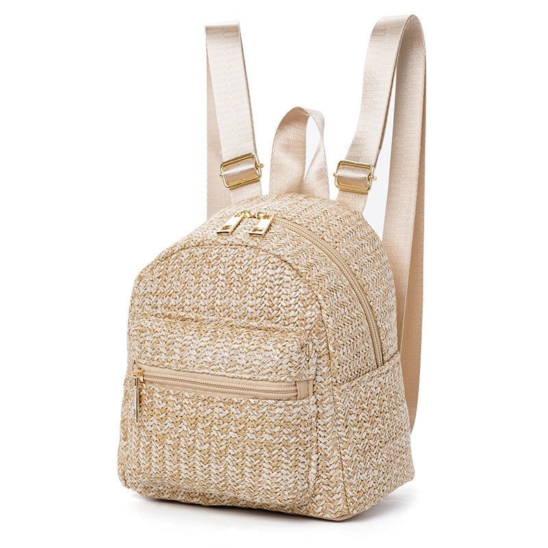 Ethnic Minorities Double Layer Zipper Casual Cool Backpack Straw Backpack