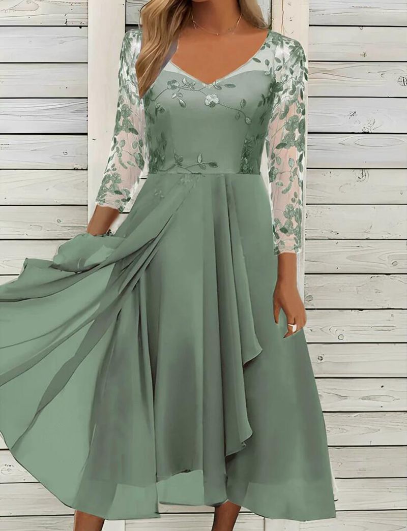 Oversized Chiffon V-neck Patchwork Mesh Dress