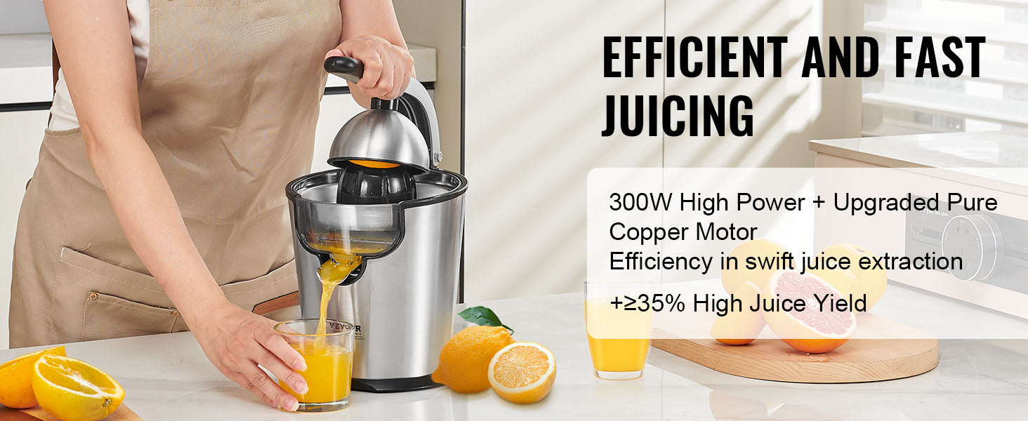 VEVOR Electric Citrus Juicer Orange Juice Squeezer with Two Size Juicing Cones 300W Stainless Steel Orange Juice Maker